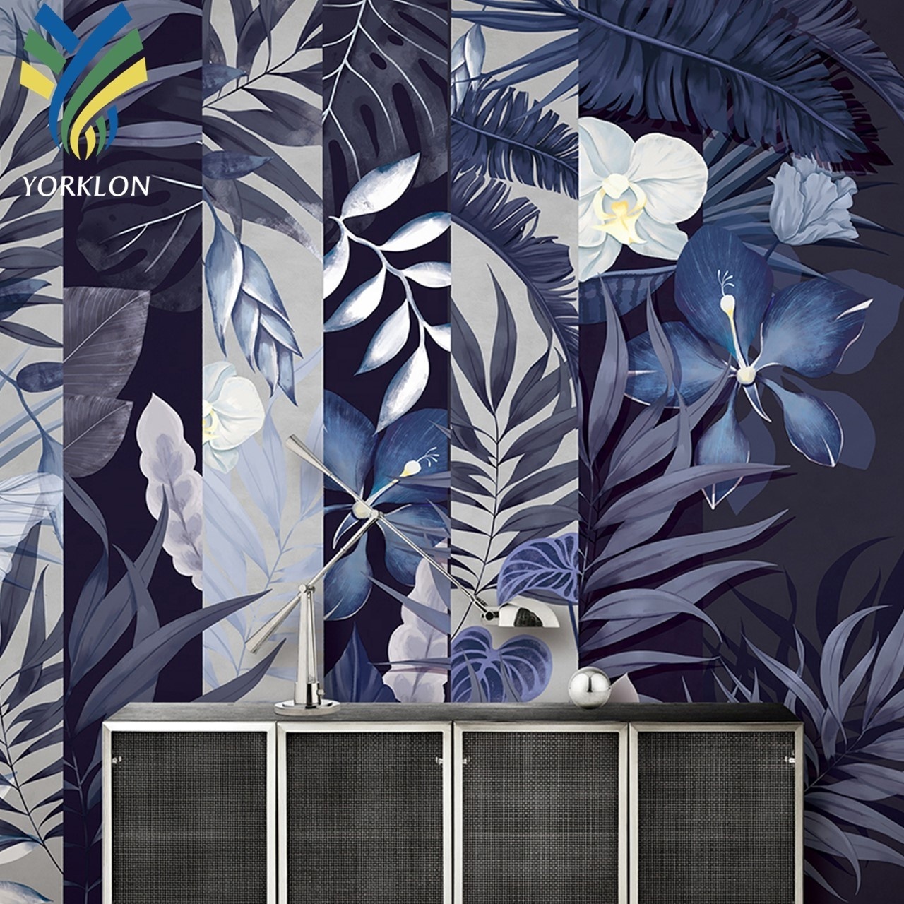 YKMP 041 2023 New Design Modern Blue Flower Decoration Wall Murals Wallpaper 3D Interior Decoration