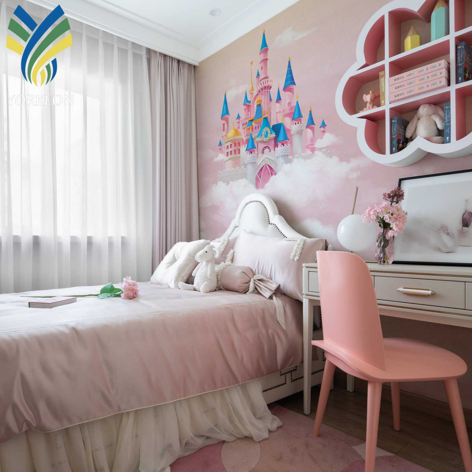 Children Room Decoration Wall Paper Backgrounds Home Decoration Pink Sky 3D Mural Wallpaper For Girls Kids Room Decoration