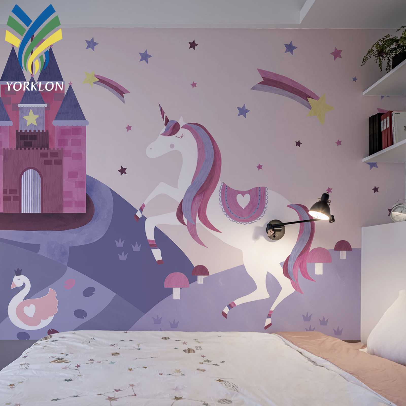 YKMK 092 Customized Mural Wall paper Pink 4D 3D Cartoon Wall Decoration Kids Baby Girls Bedroom Wallpaper