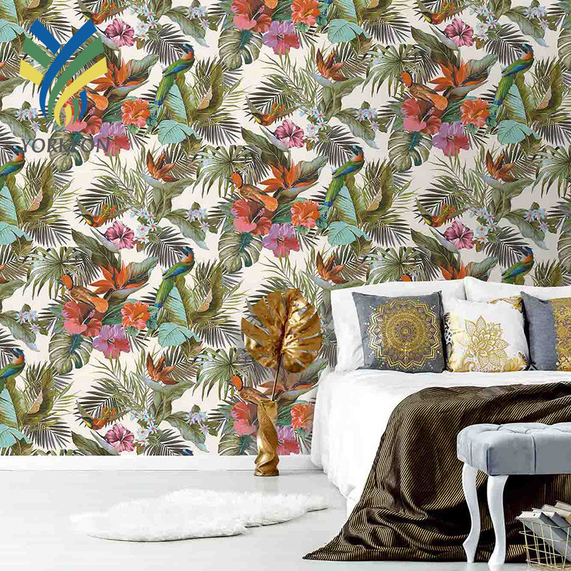 2024 New Design Embossed Flower And Bird Jungle PVC Wallpaper For Interior Wall Decoration