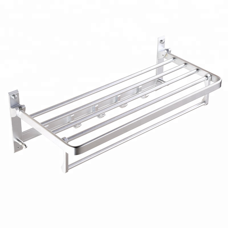 Aluminum shelf economic wall hanging bathroom designs towel rack with hooks