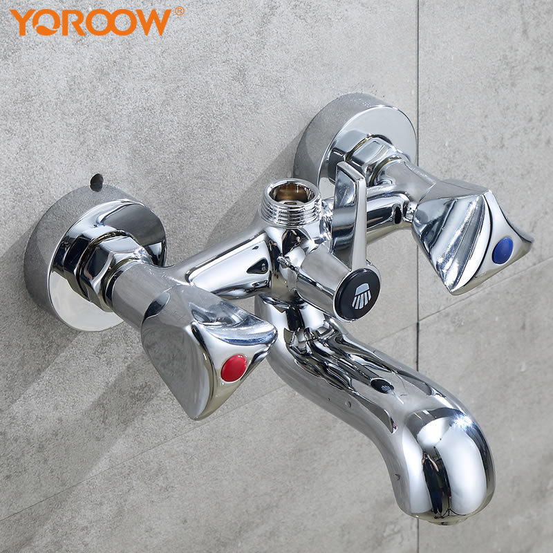 YOROOW good quality zinc body shower faucet double lever shower faucet mixer zinc handle bathtub faucet for bathroom