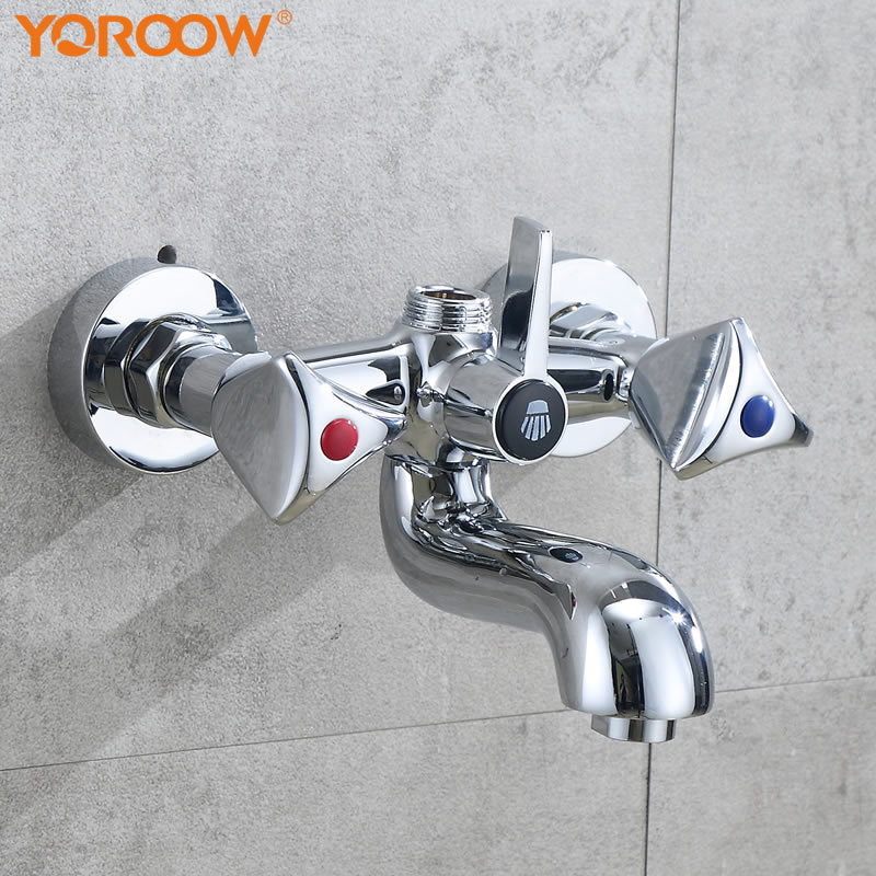 YOROOW good quality zinc body shower faucet double lever shower faucet mixer zinc handle bathtub faucet for bathroom