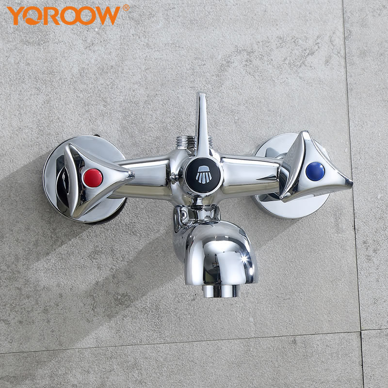 YOROOW good quality zinc body shower faucet double lever shower faucet mixer zinc handle bathtub faucet for bathroom