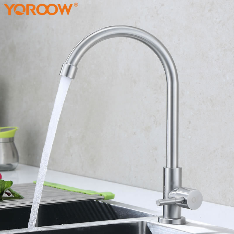 Kitchen Faucet Single Handle Cold Water Brushed Nickel Sink Faucet for Kitchen Factory Price 304 Stainless Steel China Box 2PCS