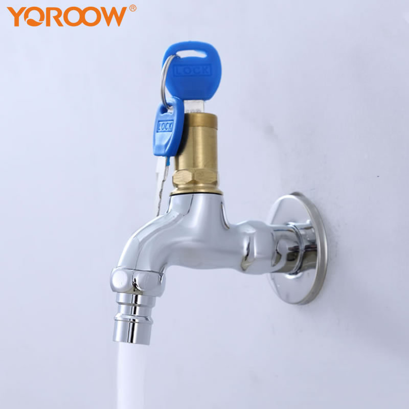 Outdoor Anti-theft Faucet with Lock Key Switch Brass Body Washing Machine Bibcock Anti-Theft Garden Tap Quick Open Faucets