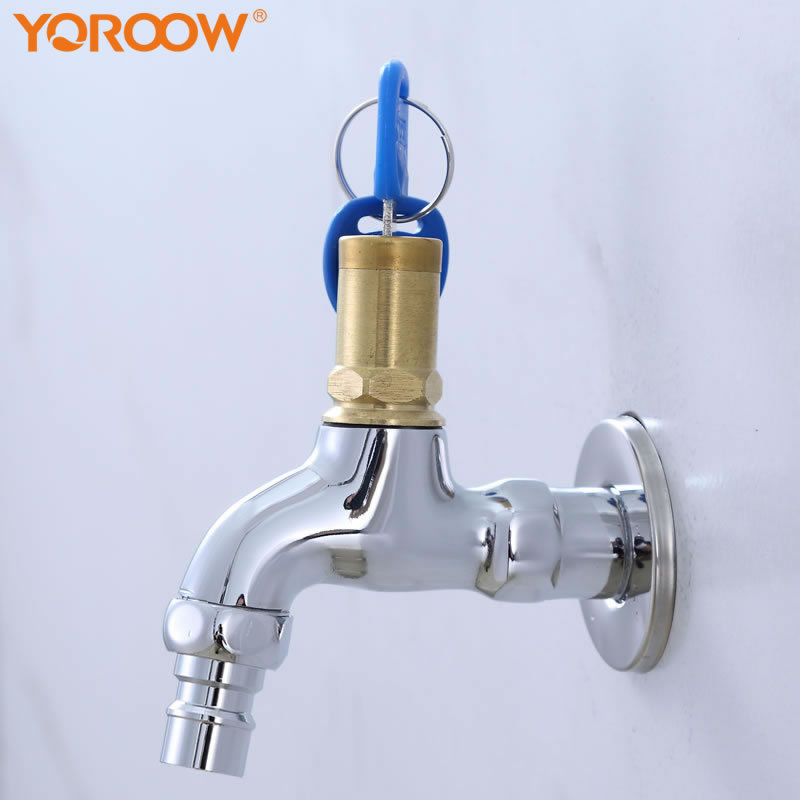 Outdoor Anti-theft Faucet with Lock Key Switch Brass Body Washing Machine Bibcock Anti-Theft Garden Tap Quick Open Faucets