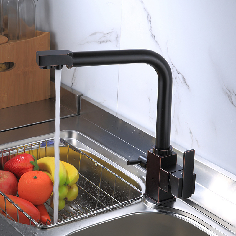 3 Way Kitchen Faucet Square Kitchen Taps Kitchen Sink Faucet Three Way Drinking Water Filter Tap Zinc Alloy Modern Contemporary