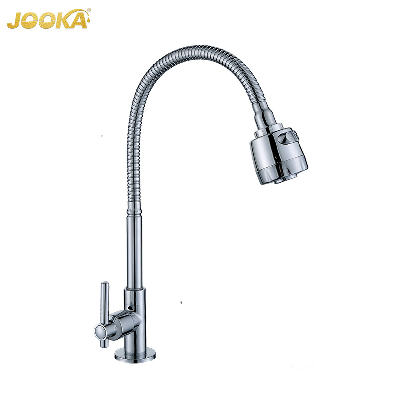 JOOKA Commercial Single Cold Kitchen Sink Faucet flexible SUS hose with Sprayer for kitchen faucet