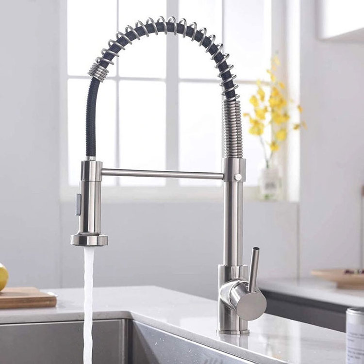 Gold Pull Flexible Zinc Single Handle Pull Down Kitchen Sink Faucet