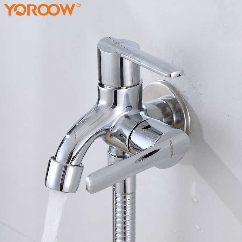 Bathroom Wall Mounted Zinc Body Double Outlet Bibcock Double Function Cold Water Tap Double Outlet Washing Machine Faucet