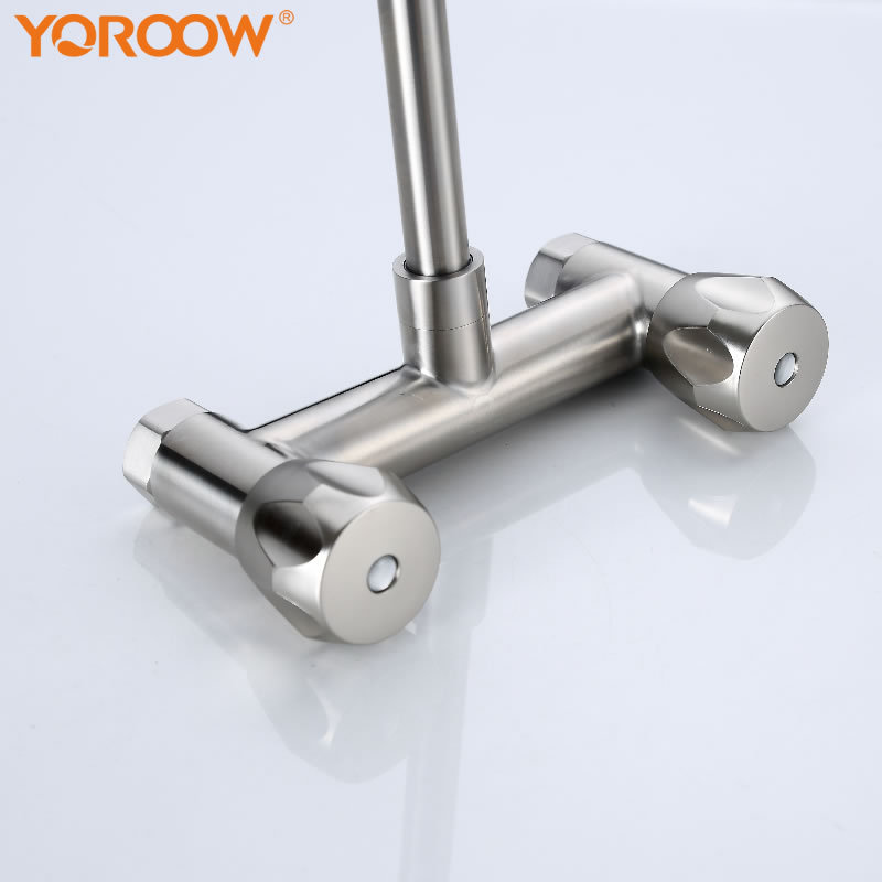 Modern new design wall mounted double handle kitchen tap long neck sus304 kitchen faucet