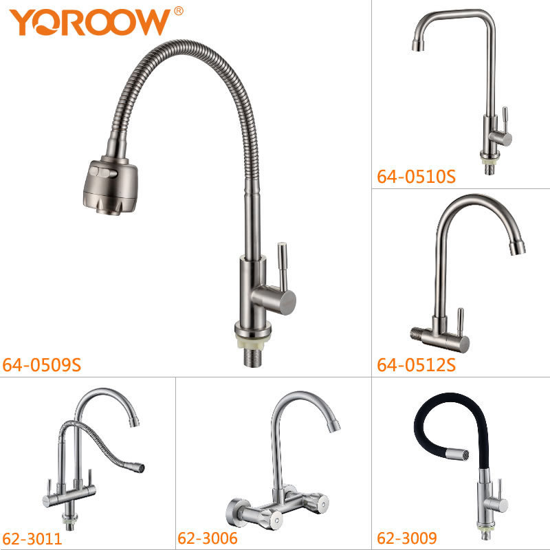 Modern new design wall mounted double handle kitchen tap long neck sus304 kitchen faucet