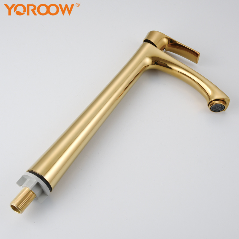 Gold Waterfall Spout Basin Faucet Tall Body Bathroom Vanity Sink Faucet Cold Water Zinc Body Lavatory Vessel Basin Faucet