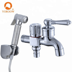 Multi-function faucet quick open two ways double handle chromed brass cold water bibcock tap with bidet spray wall holder sets