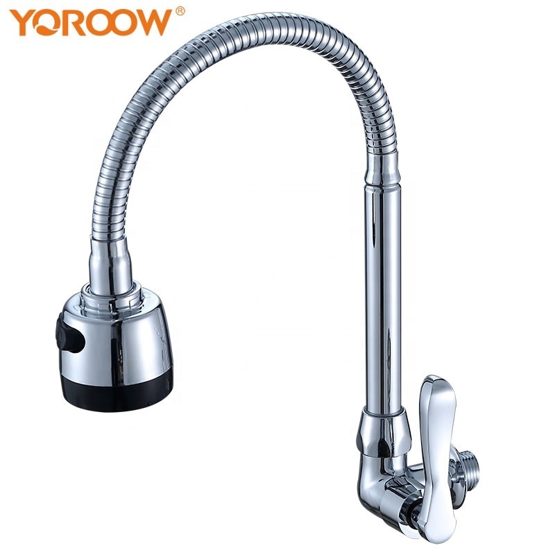 Supplier Polished Surface Flexible Hose Single Cold Water Pull Out Kitchen Faucet Wall Mounted Kitchen Sink Faucet Brass China