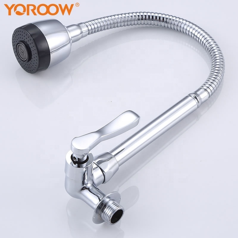 Supplier Polished Surface Flexible Hose Single Cold Water Pull Out Kitchen Faucet Wall Mounted Kitchen Sink Faucet Brass China