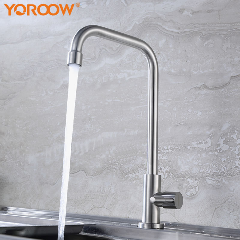 YOROOW Cold Water Tap Nickel Brushed Deck Mounted Kitchen Sink Faucet Good Quality Single Handle 304 Stainless Steel Brass G1/2