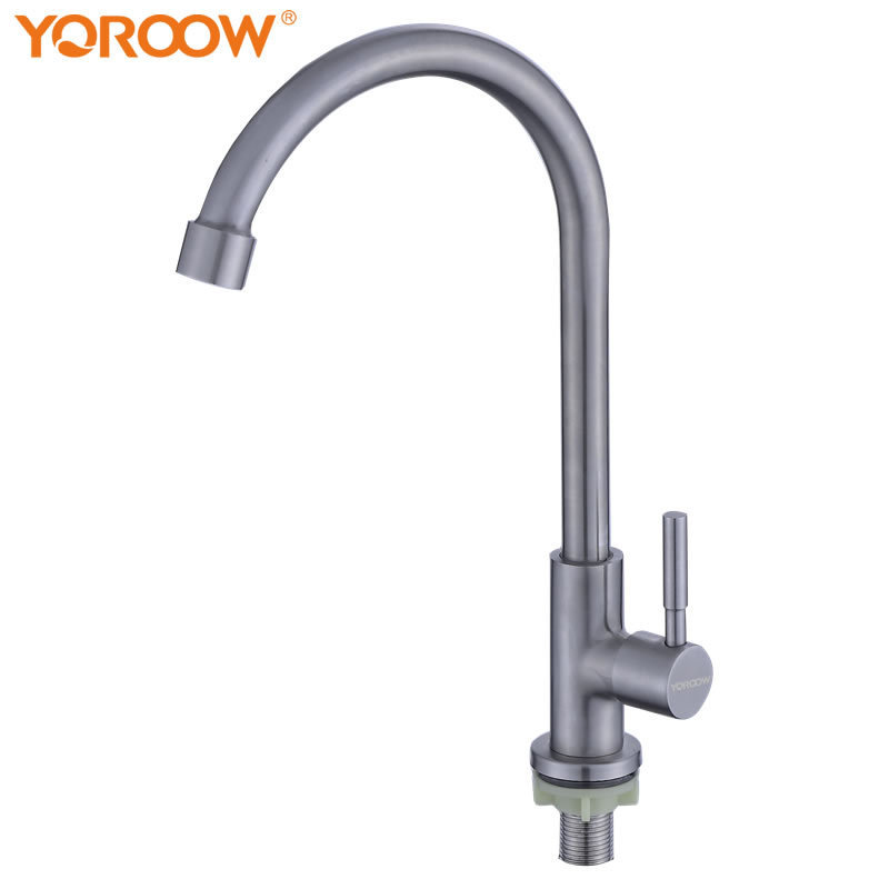 Factory Supplier Deck Mounted Pull Out Cold Water Kitchen Sink Faucet 304 Stainless Steel Brass Silver Modern Contemporary 500