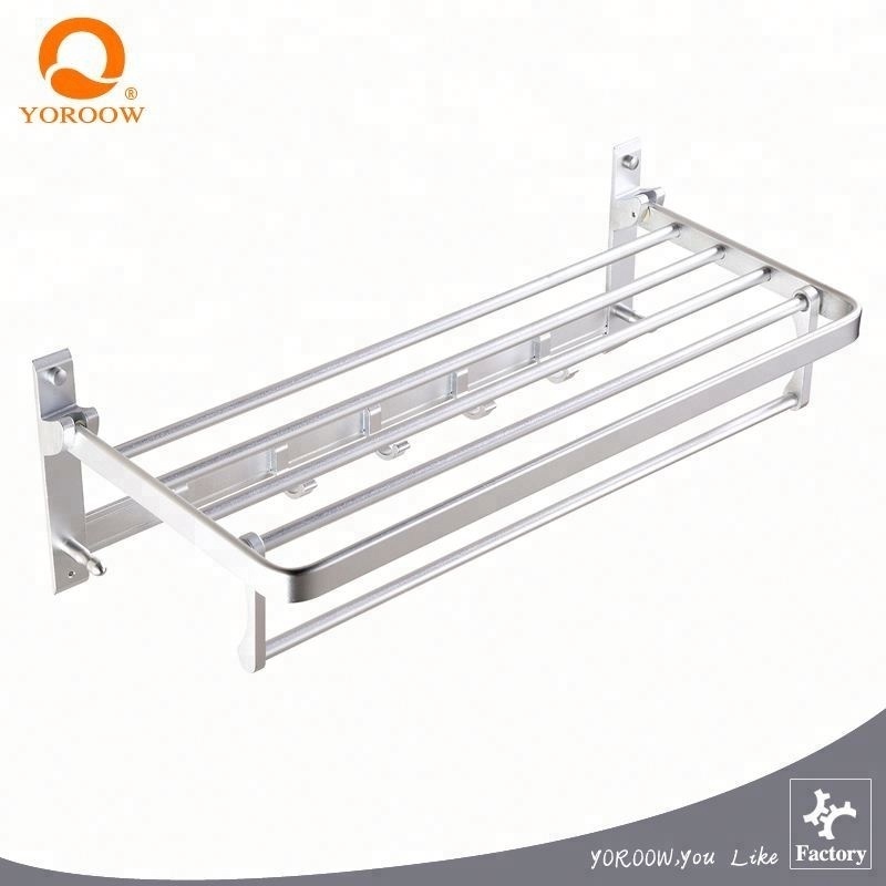 Aluminum shelf economic wall hanging bathroom designs towel rack with hooks