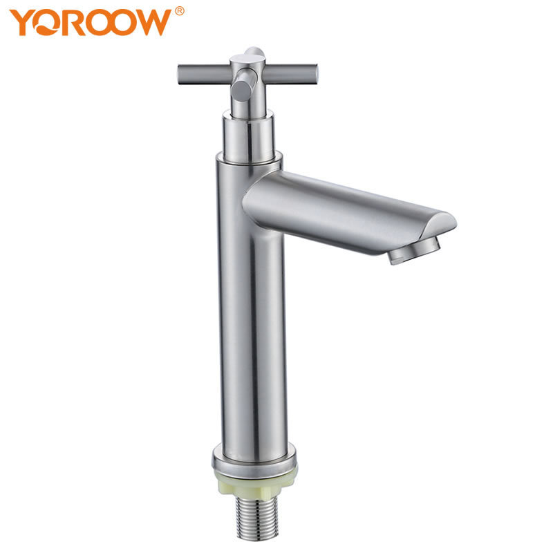 YOROOW 304SUS Cold Water Basin Faucet  Brushed Nickel Saving Water Cross Handle Basin faucet for bathroom