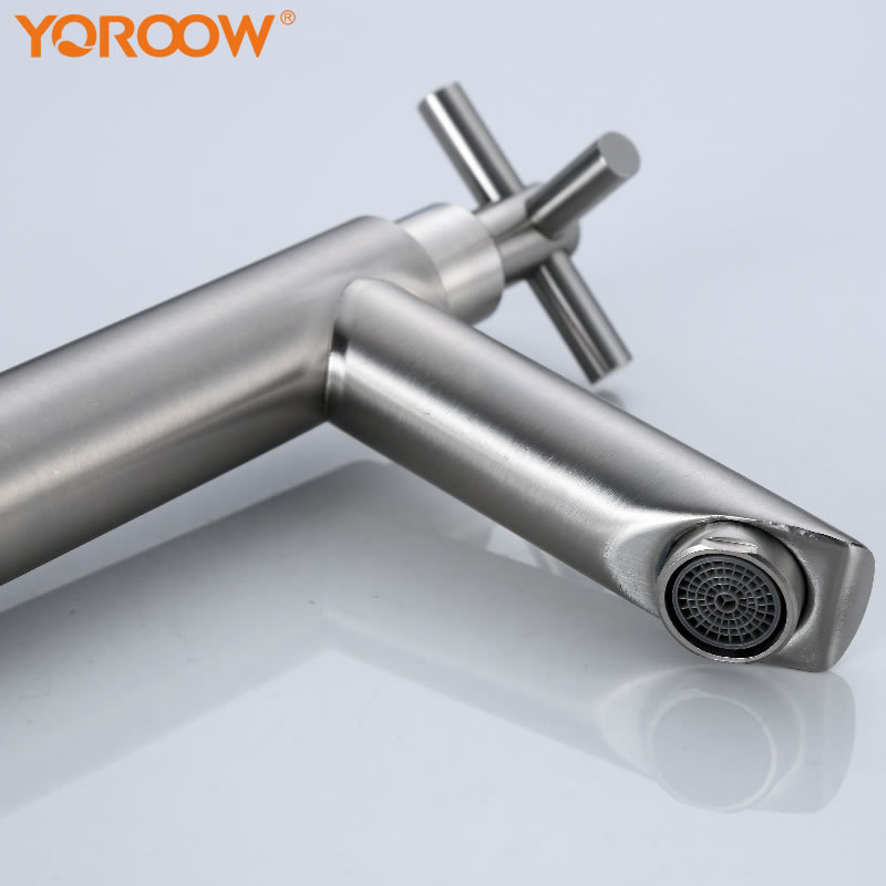 YOROOW 304SUS Cold Water Basin Faucet  Brushed Nickel Saving Water Cross Handle Basin faucet for bathroom