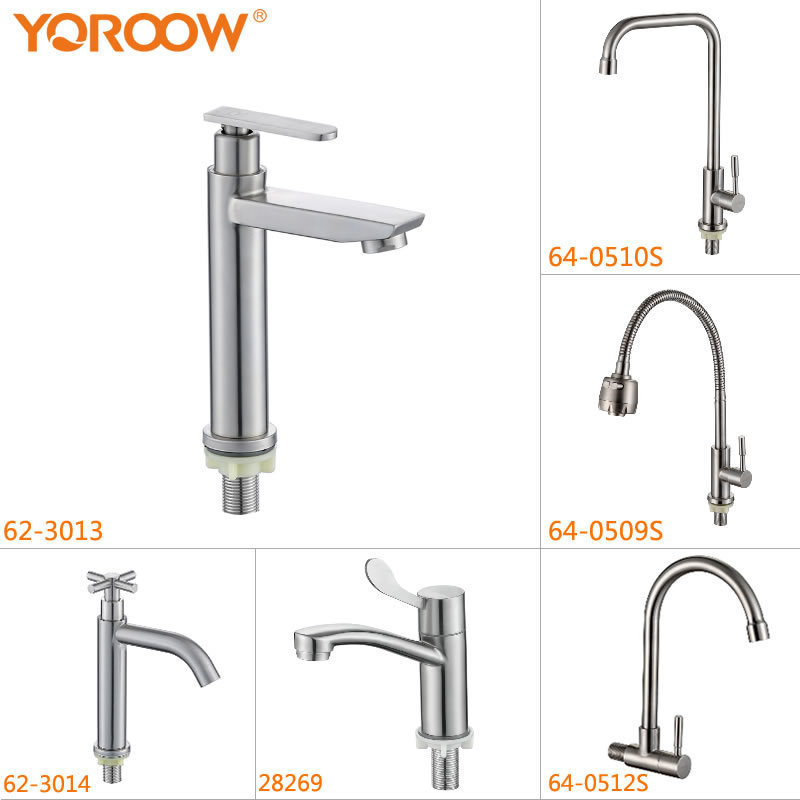 YOROOW 304SUS Cold Water Basin Faucet  Brushed Nickel Saving Water Cross Handle Basin faucet for bathroom