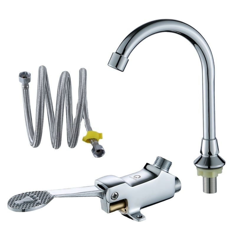 High quality automatic faucet slow water open tap brass foot pedal faucet brass foot valve for Hospital and Factory