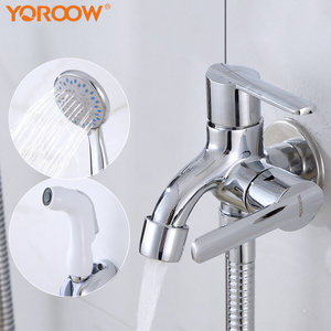 Bathroom Wall Mounted Zinc Body Double Outlet Bibcock Double Function Cold Water Tap Double Outlet Washing Machine Faucet