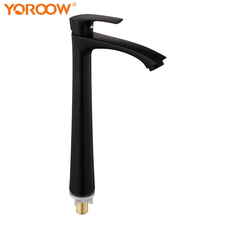 Black Zinc Body Basin Faucet Tall Body Bathroom Vanity Sink Faucet Lavatory Vessel Single Cold Water Black Color Basin Faucet