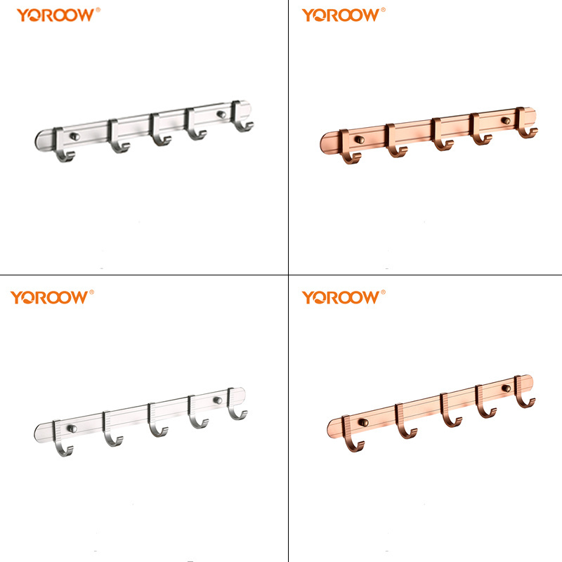 YOROOW factory price OEM modern bathroom accessory wall mounted five hooks space aluminum clothes hooks