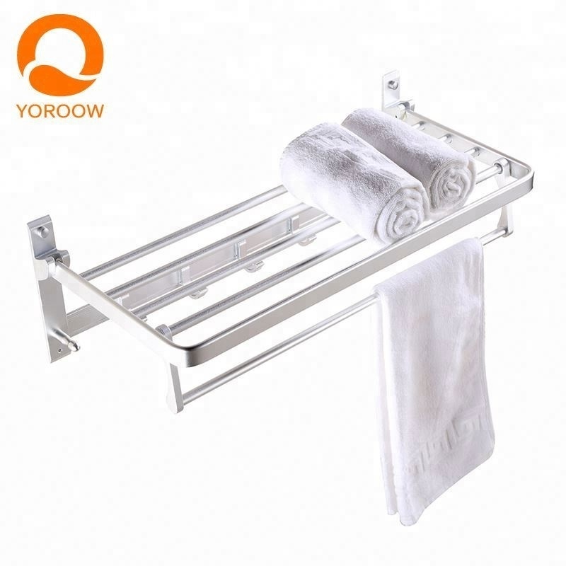 Aluminum shelf economic wall hanging bathroom designs towel rack with hooks