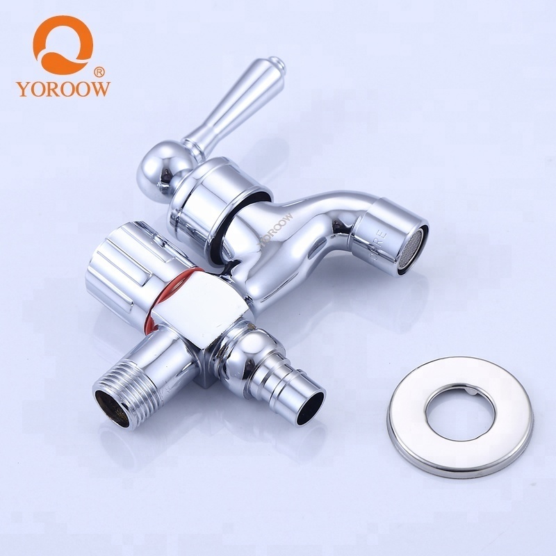 Multi-function faucet quick open two ways double handle chromed brass cold water bibcock tap with bidet spray wall holder sets