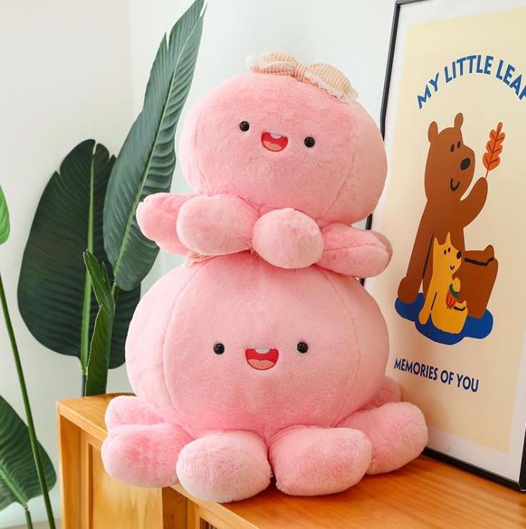 new design soft kawaii cute plushie peluche animal doll 3 inch pink bow octopus stuffed plush toy