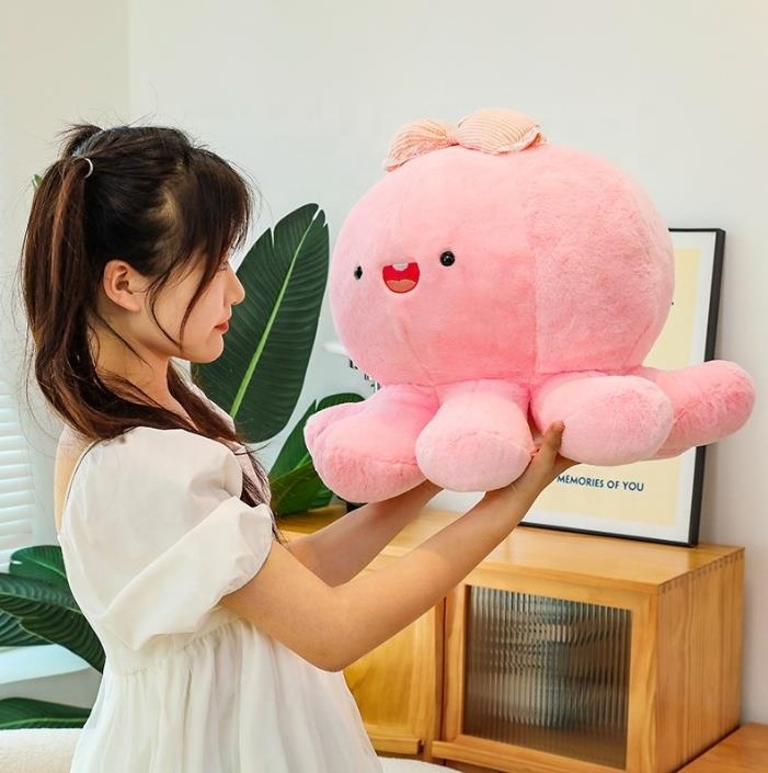 new design soft kawaii cute plushie peluche animal doll 3 inch pink bow octopus stuffed plush toy