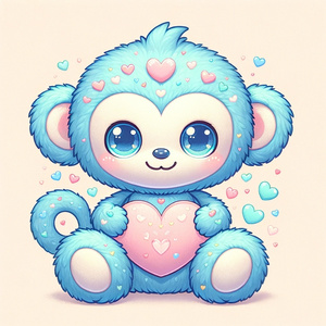 2024 New Arrival Blue Monkey Stuffed Animal Doll Cute Cartoon Heart Monkey Plush Toy