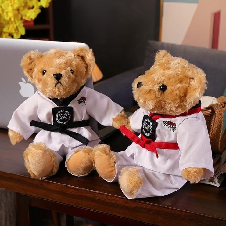 Custom LOGO Cute Taekwondo Bear Plush Stuffed Animal Toys With Cloth Teddy Bear Children's Gifts