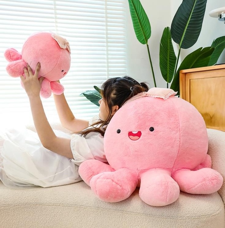 new design soft kawaii cute plushie peluche animal doll 3 inch pink bow octopus stuffed plush toy