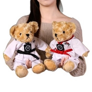 Custom LOGO Cute Taekwondo Bear Plush Stuffed Animal Toys With Cloth Teddy Bear Children's Gifts