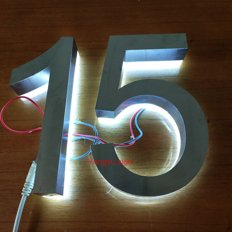 Outdoor 3D stainless steel led light up house numbers illuminated led numbers plate 6