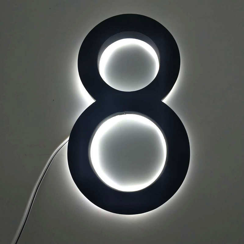 Outdoor 3D stainless steel led light up house numbers illuminated led numbers plate 6