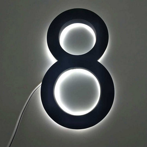 Outdoor 3D stainless steel led light up house numbers illuminated led numbers plate 6" height blue led address numbers