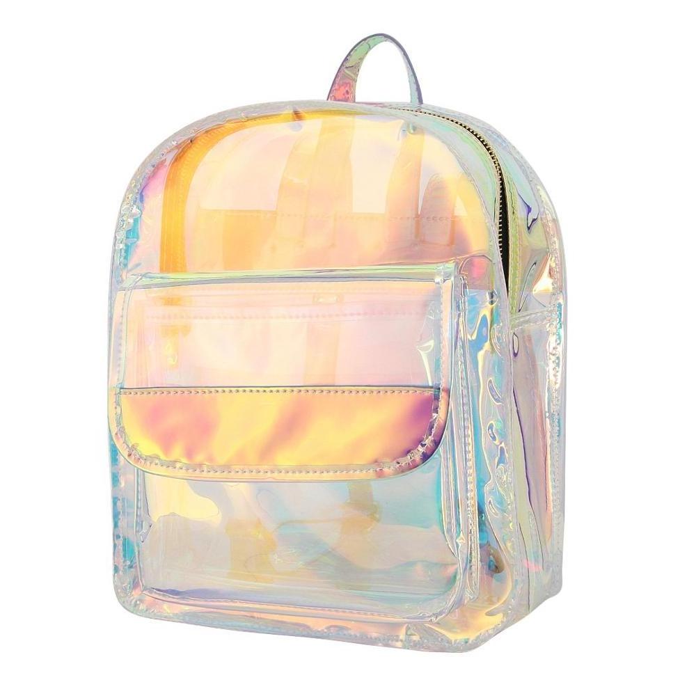 Women Shiny Hologram Holographic Transparent Shoulder Bag Satchel Backpack