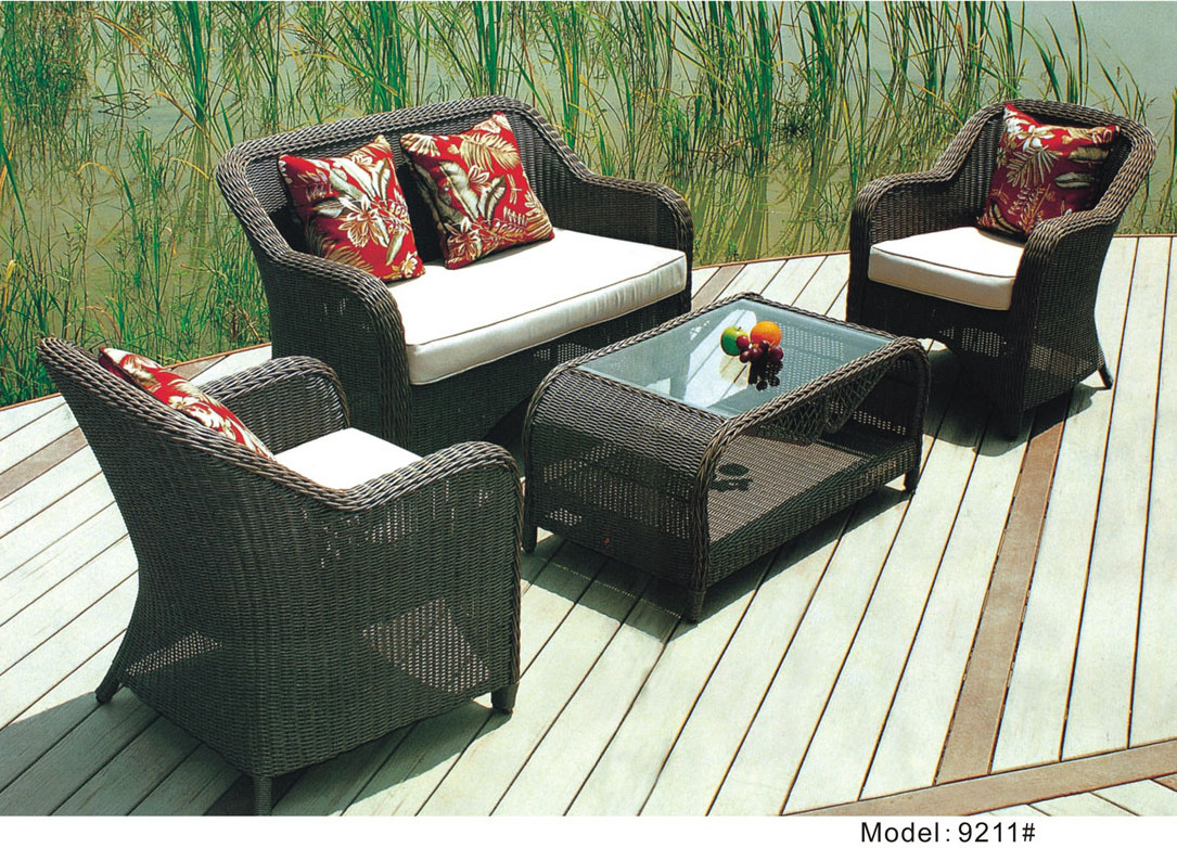 Traditional high back garden furniture wicker sofa set 4 seat outdoor sofa furniture rattan patio furniture