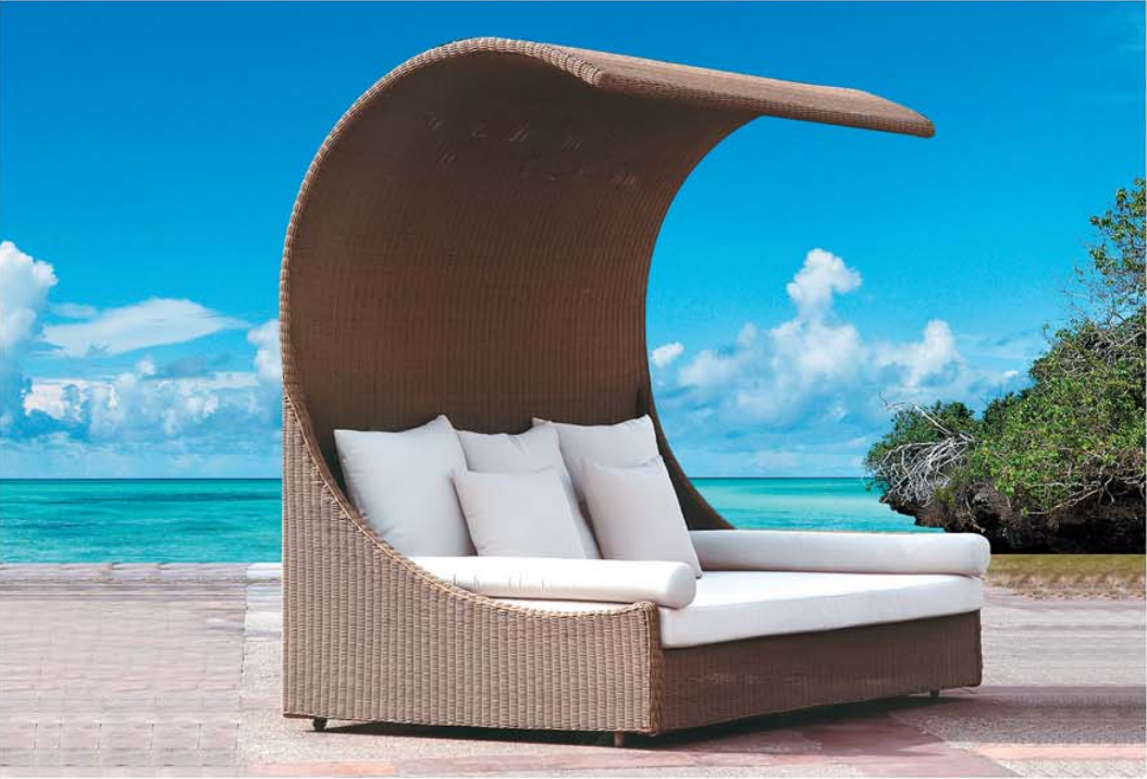 Popular resin PE rattan wicker round sofa bed canopy shade pool outdoor daybed with canopy