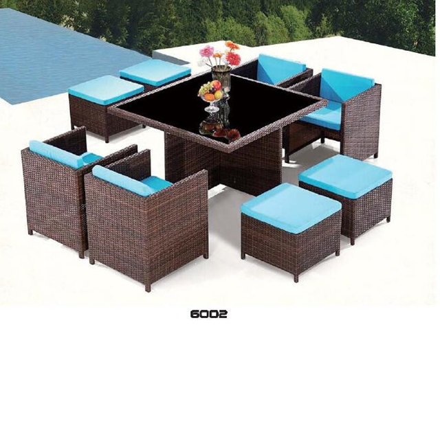 9 pieces outdoor garden patio rattan wicker dining table set with 4 armchairs  ottoman