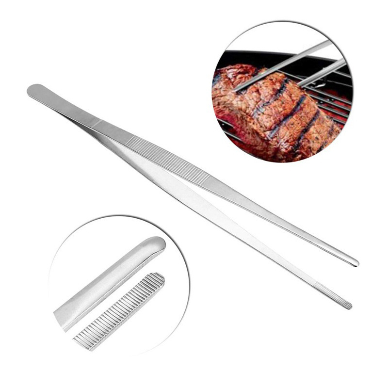 Stainless Steel Heavy Duty Large Food Tweezers With Serrated Tips Camping Bbq Accessories Cooking Practical Tool Gadget