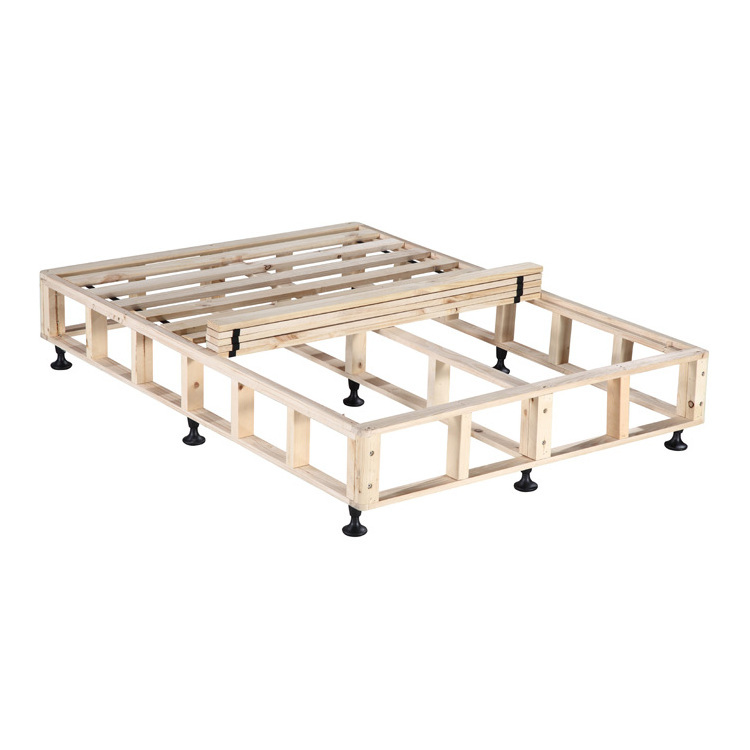 OEM Wood Double Single California King Size Grey Bed Frame Assembly Wooden Slat Bed Base For Hotel Beds