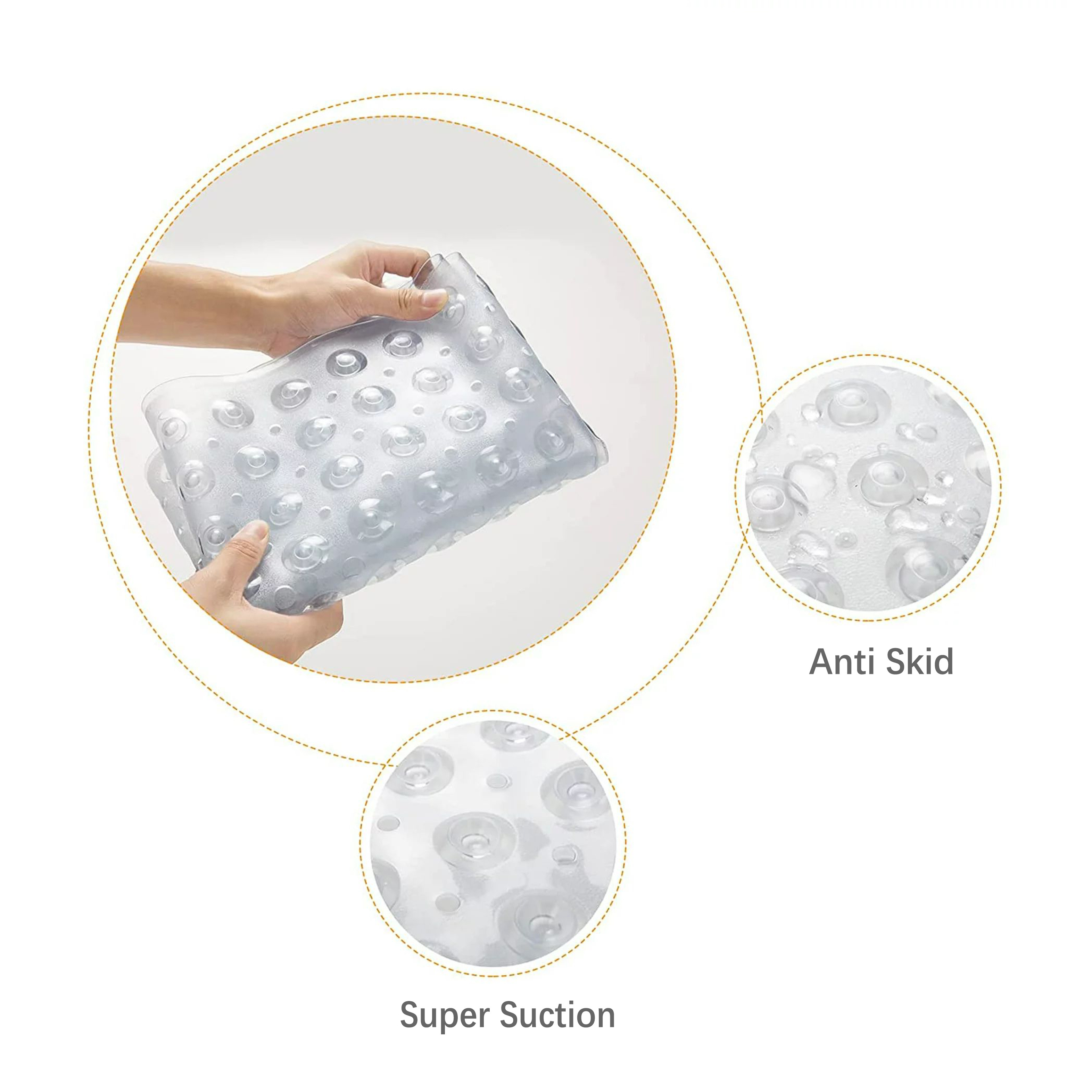 Machine Washable Non-Slip Clear Shower Mats Bath Tub Mat with Suction Cups and Drain Holes