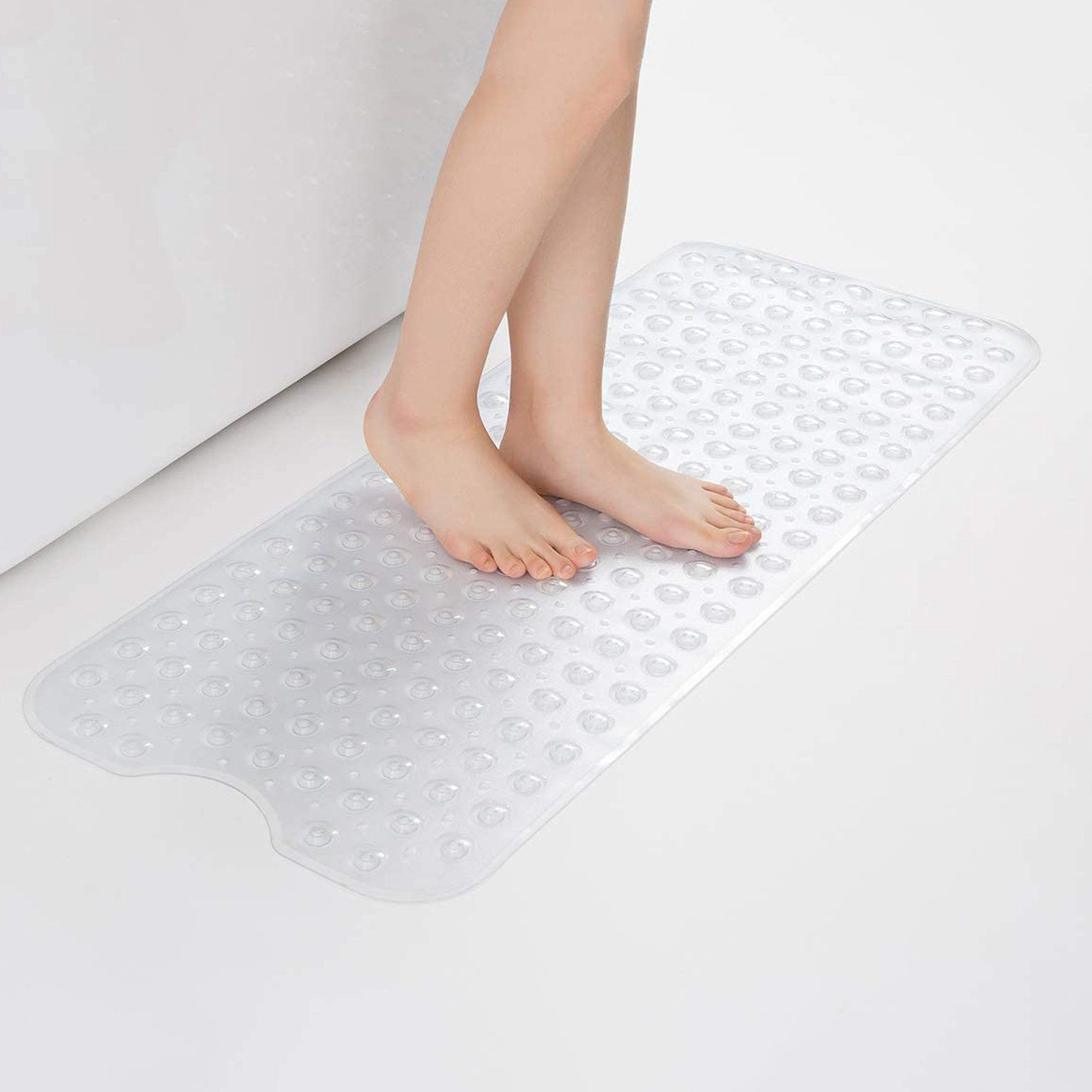 Machine Washable Non-Slip Clear Shower Mats Bath Tub Mat with Suction Cups and Drain Holes